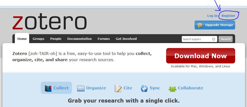 Zotero home Page